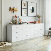 6 drawer white double dresser;  living room wood storage with easy pull out handles;  bedroom chest of drawers