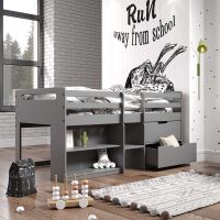 Twin Loft Bed w/Storage, Gray Finish