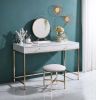 Vanity Desk in White High Gloss & Gold Finish