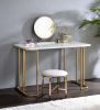 White & Gold Finish Vanity Desk Rectangular Writing Desk