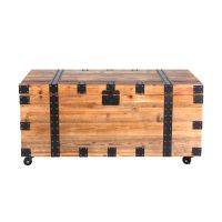 DunaWest Blake 41 Inch Reclaimed Wood Trunk Coffee Table, Iron Rivets and Caster Wheels, Brown, Black