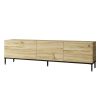 DunaWest Carl 67 Inch Wood and Metal TV Console Entertainment Media Center with Cabinet Doors, Natural