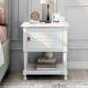 Versatile Nightstand with Two Built-in Shelves Cabinet and an Open Storage; USB Charging Design; White