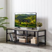 Industrial TV Stand with Metal Mesh Fit up to 55" TVs, 2-Tier Open Storage TV Cabinet