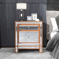 Modern Mirrored Nightstand with 2 Storage Cabinets for Living Room/Bedroom,Crystal Knobs