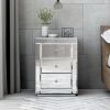Modern Mirrored Nightstand with 3 Storage Drawers for Living Room/Bedroom,Crystal Knobs,Silver