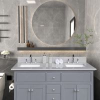 61 inches bathroom stone vanity top calacatta gray engineered marble color with undermount ceramic sink and 3 faucet hole with backsplash