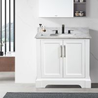 Single Solid Wood Bathroom Vanity Set, with Drawers, Carrara White Marble Top, 3 Faucet Hole, CARRIER SUGGEST LTL, Not UPS/FEDEX GROUND