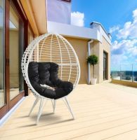 Galzed Patio Lounge Chair, Black Fabric & White Wicker