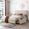 Upholstered Platform Bed with Classic Headboard and 4 Drawers; No Box Spring Needed; Linen Fabric; Queen Size Beige(OLD SKU :LP000114AAA)