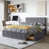 Upholstered Platform Bed with Classic Headboard and 4 Drawers; No Box Spring Needed; Linen Fabric; Queen Size Dark gray(OLD SKU :LP000114AAE)