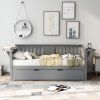 Twin Wooden Daybed with Trundle Bed ; Sofa Bed for Bedroom Living Room; Gray
