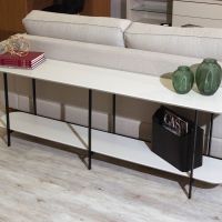Manhattan Comfort Celine 70.86 Side Table Console with Steel Legs in Off White