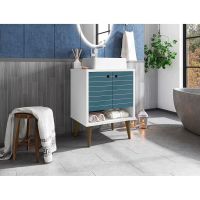 Manhattan Comfort Liberty 23.62 Bathroom Vanity with Sink and 2 Shelves in White and Aqua Blue