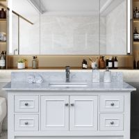 43"x 22" bathroom stone vanity top carrara jade engineered marble color with undermount ceramic sink and single faucet hole with backsplash