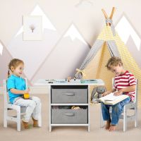 Kids Art Play Wood Table and 2 Chairs Set with Storage Baskets Puzzle