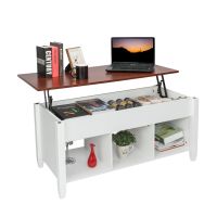 Lift Top Coffee Table Modern Furniture Hidden Compartment and Lift Tabletop Brown/White RT