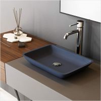 F&R Glass Vessel Bathroom Sink, Tempered Glass Vessel Sink Rectangular Bowl, Above Counter Handmade Blue Bathroom Sinks Vanity Basin Bowl, Matte Gray