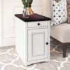 Retro Stylish Nightstand, Two-tone Classic Vintage Livingroom End Table Side Table with USB Ports and One Multifunctional Drawer with cup holders