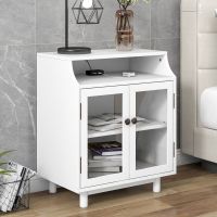 Nightstand with Storage Shelves and Cabinets for Living Room/Bedroom,Glass Door