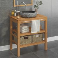 Bathroom Vanity Cabinet Solid Teak with Sink Marble Black