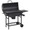 Barrel Grill with Wheels and Shelves Black Steel 45.3"x33.5"x37.4"