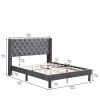 Linen Button Tufted-Upholstered Bed with Curve Design - Strong Wood Slat Support&nbsp;- Easy Assembly - Gray; Queen AL