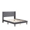 Linen Button Tufted-Upholstered Bed with Curve Design - Strong Wood Slat Support&nbsp;- Easy Assembly - Gray; Queen AL