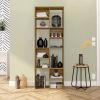 Valerie 69 Inch Wood Bookcase; 12 Shelves; Handcrafted; Grain Details; Walnut Brown; DunaWest