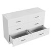 6 drawer white double dresser;  living room wood storage with easy pull out handles;  bedroom chest of drawers