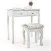 Vanity Table Set with Mirror and Cushioned Stool, Modern Makeup Dressing Table with 4 Drawers, White