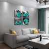 Large Teal Rose Flowers Canvas Prints Black and White Wall Art Turquoise Floral Pictures for Home Bedroom Bathroom Decoration