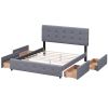 Upholstered Platform Bed with Classic Headboard and 4 Drawers; No Box Spring Needed; Linen Fabric; Queen Size Dark gray(OLD SKU :LP000114AAE)