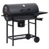 Barrel Grill with Wheels and Shelves Black Steel 45.3"x33.5"x37.4"