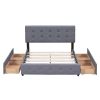 Upholstered Platform Bed with Classic Headboard and 4 Drawers; No Box Spring Needed; Linen Fabric; Queen Size Dark gray(OLD SKU :LP000114AAE)