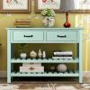 Retro Console Table for Entryway with Drawers and Shelf Living Room Furniture (Antique Blue) AL