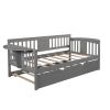 Twin Wooden Daybed with Trundle Bed ; Sofa Bed for Bedroom Living Room; Gray