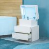 Modern White Nightstand with LED Light 2 Drawers Flipping Top Storage Bedroom Furniture bedside table