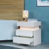 Modern White Nightstand with LED Light 2 Drawers Flipping Top Storage Bedroom Furniture bedside table