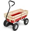 Outdoor Pulling Garden Cart Wagon with Wood Railing