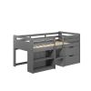 Twin Loft Bed w/Storage, Gray Finish