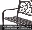 50" Outdoor Patio Bench, Cast Iron 2-Person Metal Bench with Floral Design Backrest, Patio Furniture Chair for Porch Park Garden, Dark Brown