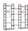 Retro 5-Tier Wood Book Shelf w/ Adjustable Bottom Small Feet Pads, X Shaped Metal Frame