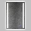 24 x 36 Inch Frameless LED Illuminated Bathroom Mirror; Touch Button Defogger; Metal; Vertical Stripes Design; Silver; DunaWest