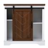 Bathroom Storage Cabinet; Freestanding Accent Cabinet; Sliding Barn Door; Thick Top; Adjustable Shelf; White and Brown