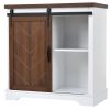 Bathroom Storage Cabinet; Freestanding Accent Cabinet; Sliding Barn Door; Thick Top; Adjustable Shelf; White and Brown