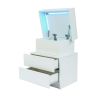 Modern White Nightstand with LED Light 2 Drawers Flipping Top Storage Bedroom Furniture bedside table