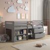 Twin Loft Bed w/Storage, Gray Finish