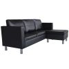 Sectional Sofa 3-Seater Artificial Leather Black