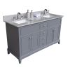 61 inches bathroom stone vanity top calacatta gray engineered marble color with undermount ceramic sink and 3 faucet hole with backsplash